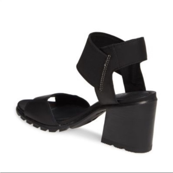 SOREL Nadia Sandal in Black Genuine Leather Size 8.5 Chunky Heel Comfort Gorp - Picture 2 of 16